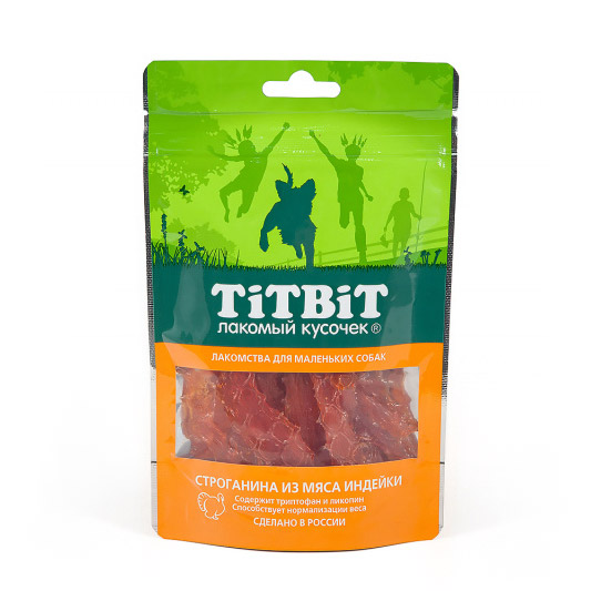 фото Лакомство для собак titbit строганина из мяса индейки для мелких пород 50 г