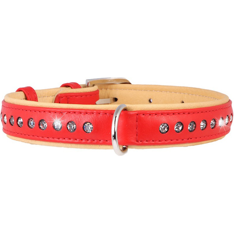 фото Ошейник для собак collar brilliance со стразами маленькими 15 мм 21-27 см красный