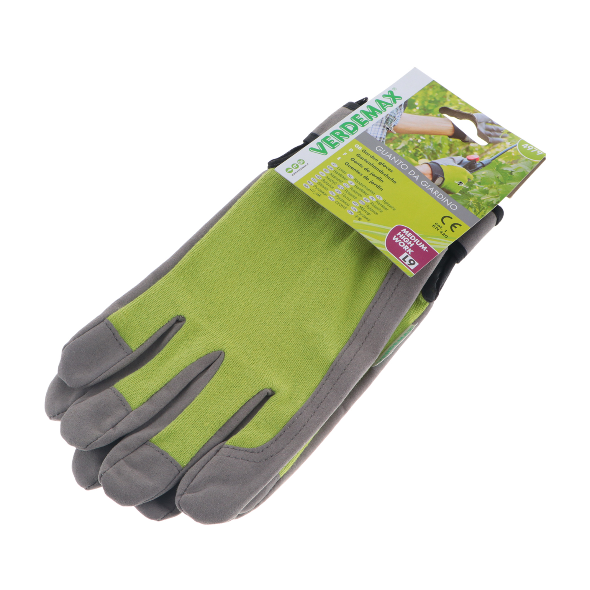 Перчатки садовые Verdemax golf серо-зеленые l