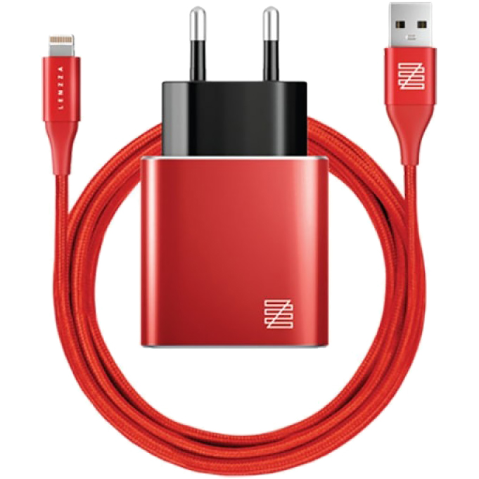 фото Сетевое зарядное устройство lenzza piazza metallic wall charger red