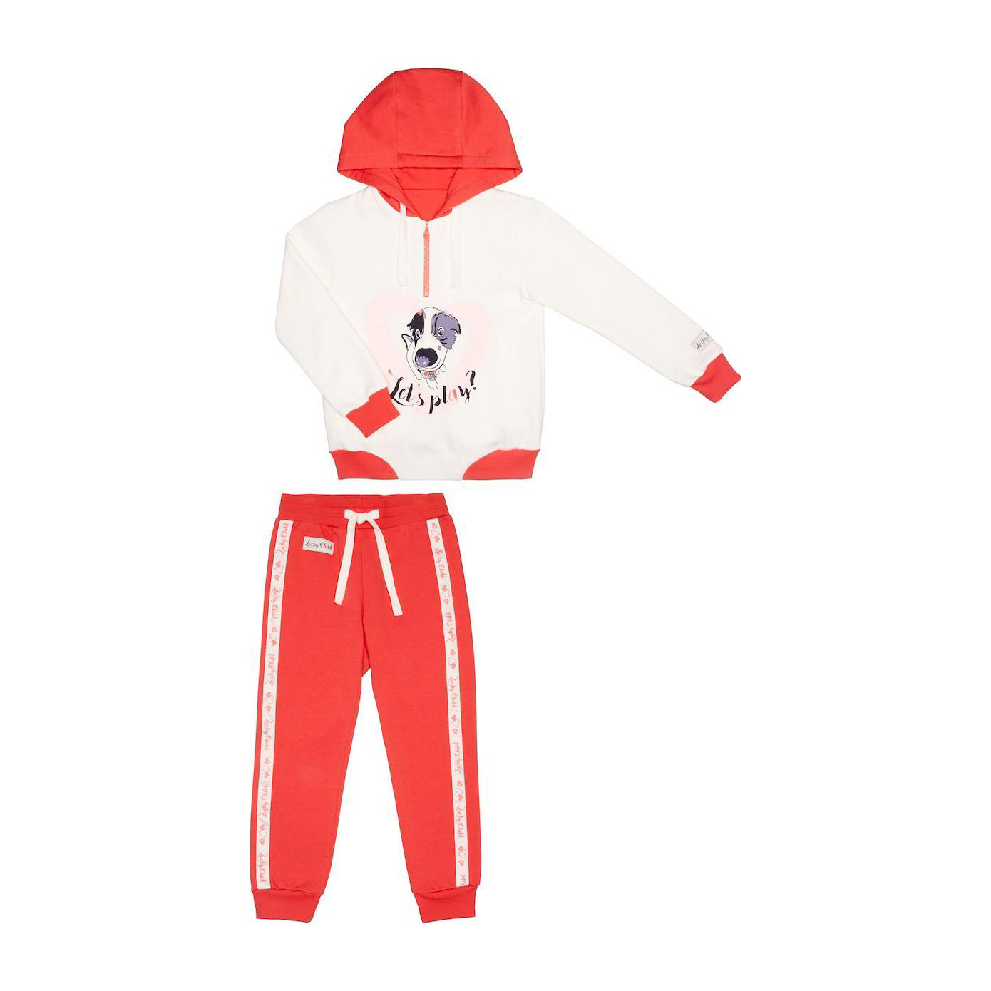 фото Спортивный костюм lucky child: куртка и брюки коралл/молочный 92-98