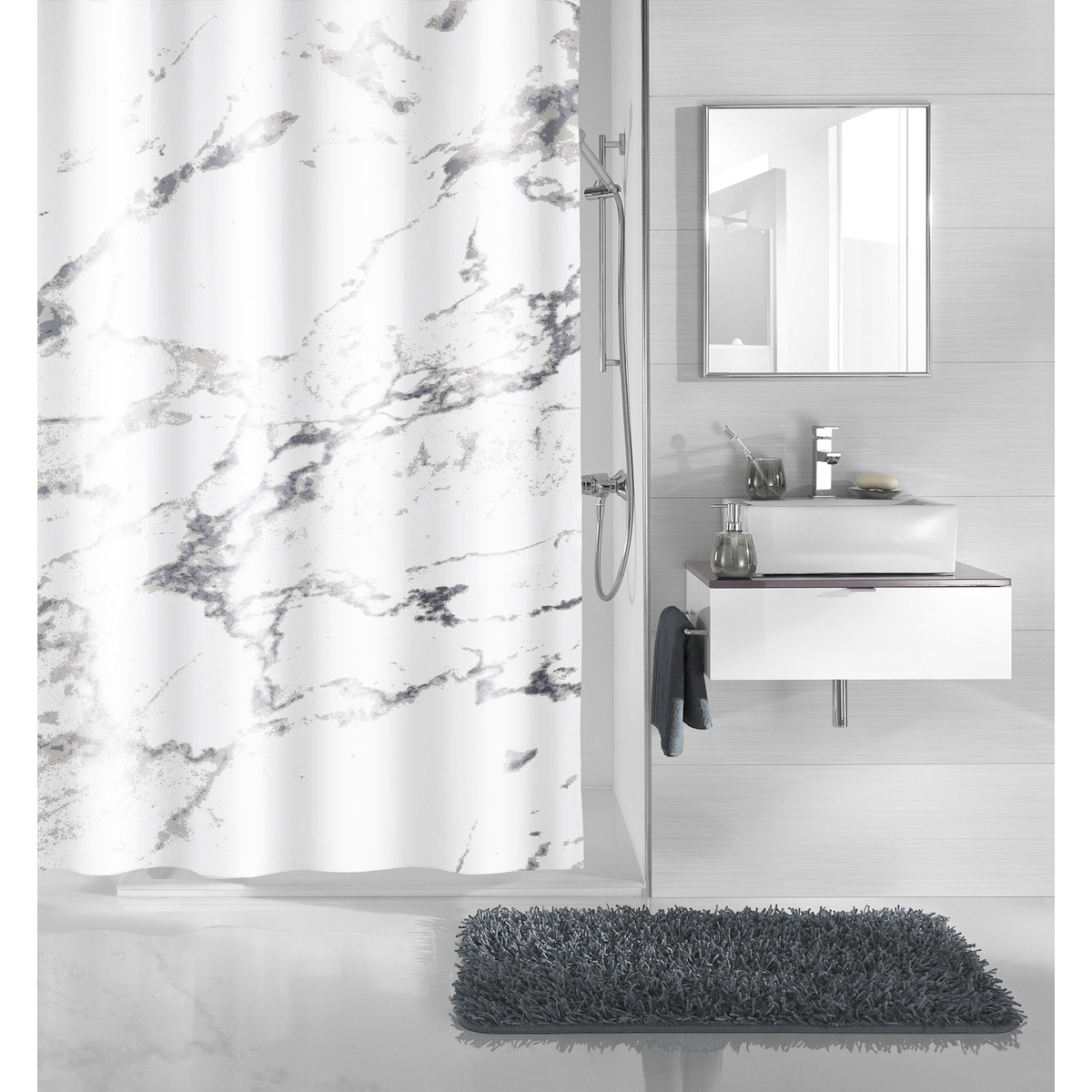 фото Штора для ванной kleine wolke marble белая с серым 180х200 см