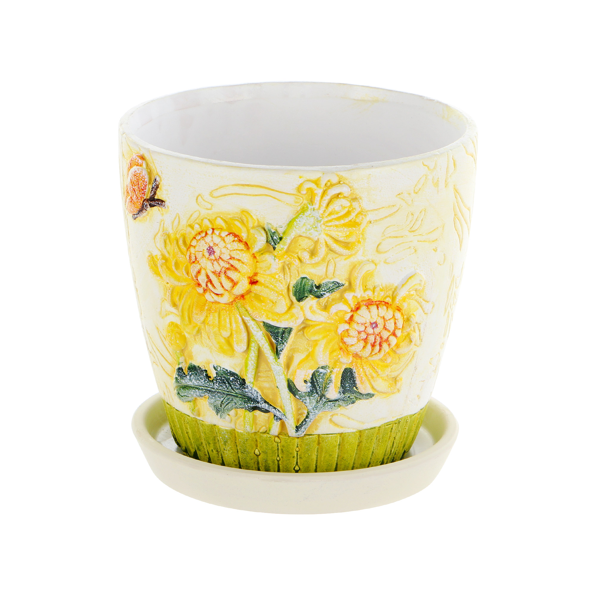 

Горшок цветочный с поддоном Dehua ceramic yellow flower 18x18x16см