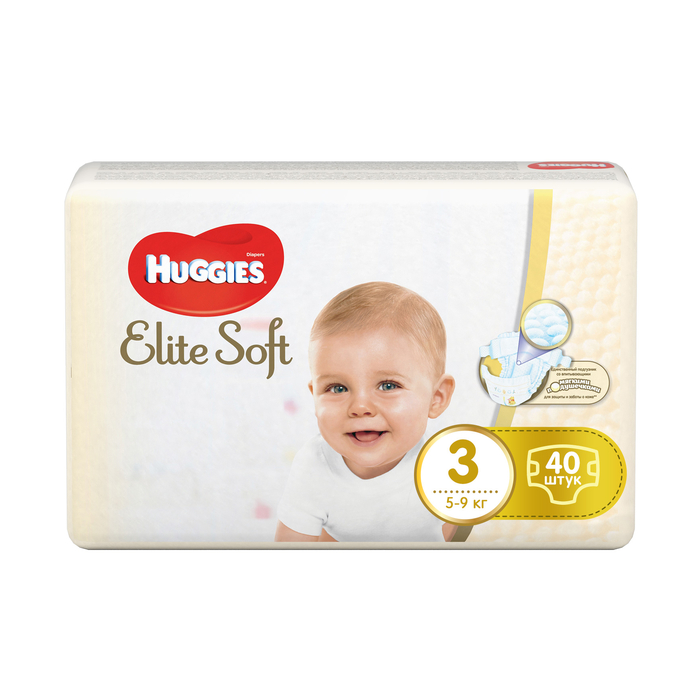 фото Подгузники huggies elite soft 3 (5-9 кг) 40 шт