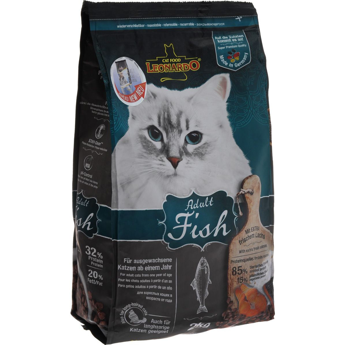 фото Корм для кошек leonardo adult sensetive с рыбой и рисом 2 кг