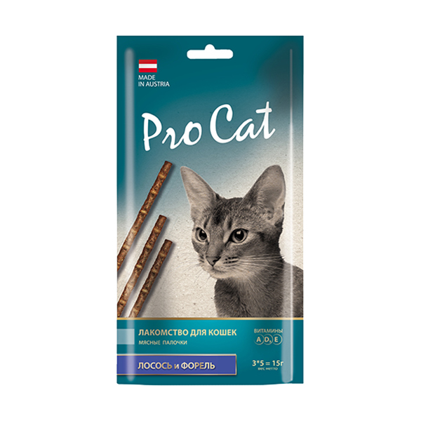 Лакомство для кошек PRO CAT Лакомые палочки лосось, форель 13,5 см 15 г