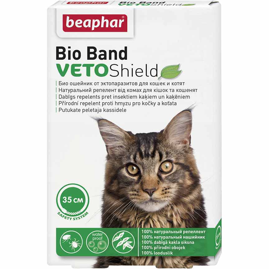 Биоошейник для кошек и котят Beaphar VETO Shield Bio Band От эктопаразитов, размер 14x9,5x2,3 см