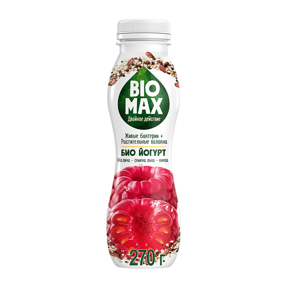 Биойогурт BioMax малина, семена льна, киноа 1,6% 270 г - фото 1