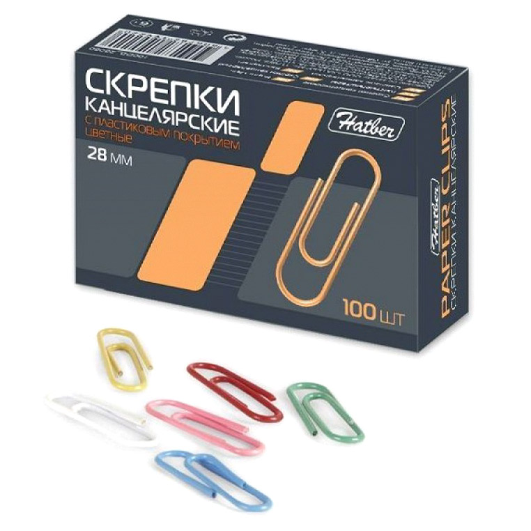 

Скрепки канцелярские цветные Hatber 100 шт, Ассорти