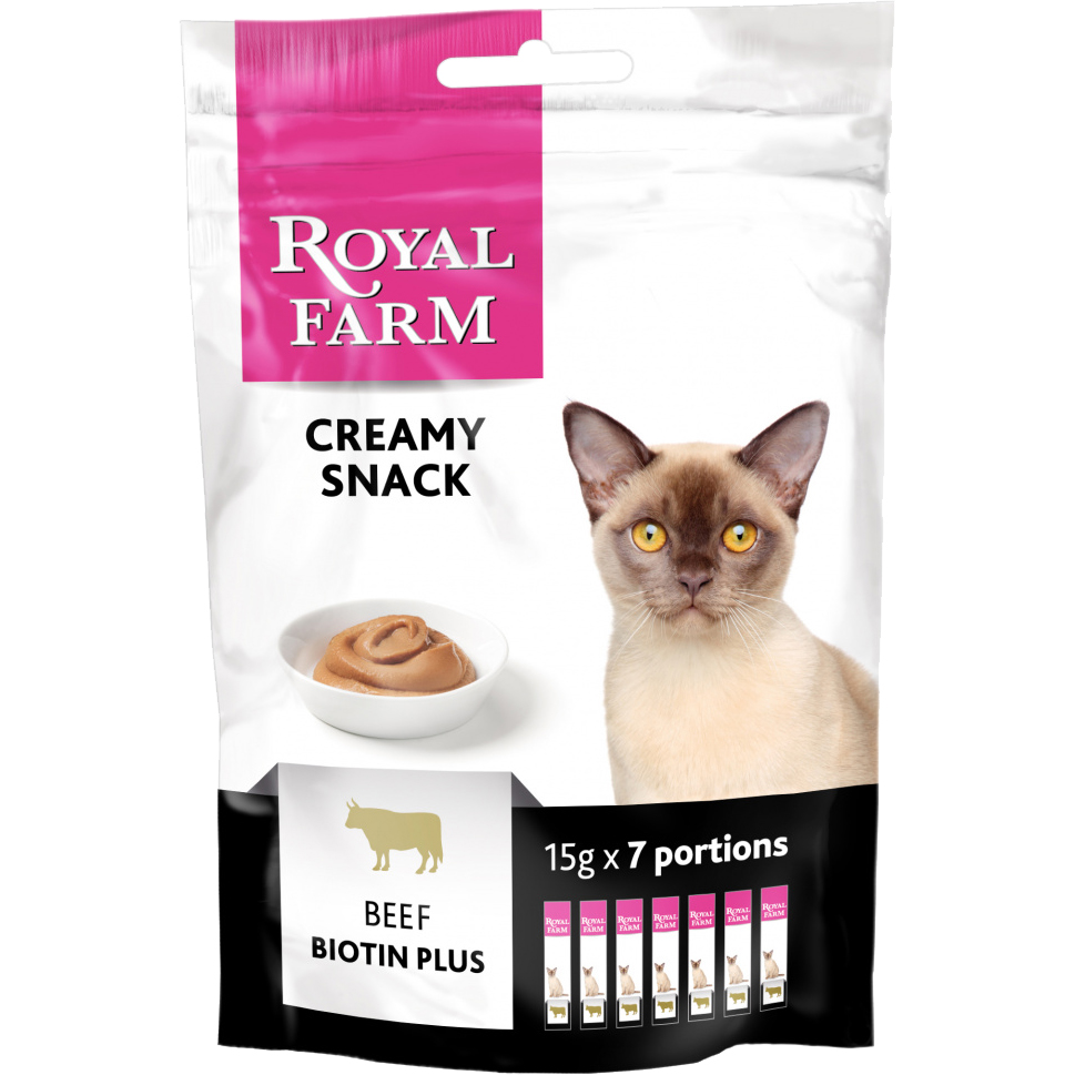 фото Лакомство для кошек royal farm creamy snack с говядиной 7x15 г