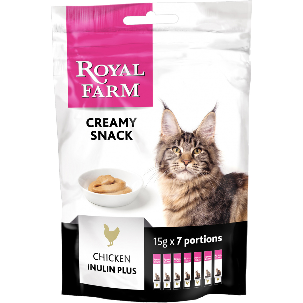 фото Лакомство для кошек royal farm creamy snack с курицей 7x15 г