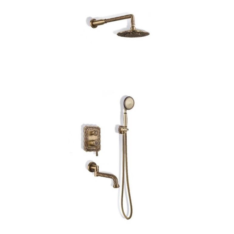 

Комплект для ванной и душа одноручковый встаивыемый лейка двойной цветок Bronze de Luxe 10137df windsor, Бронза