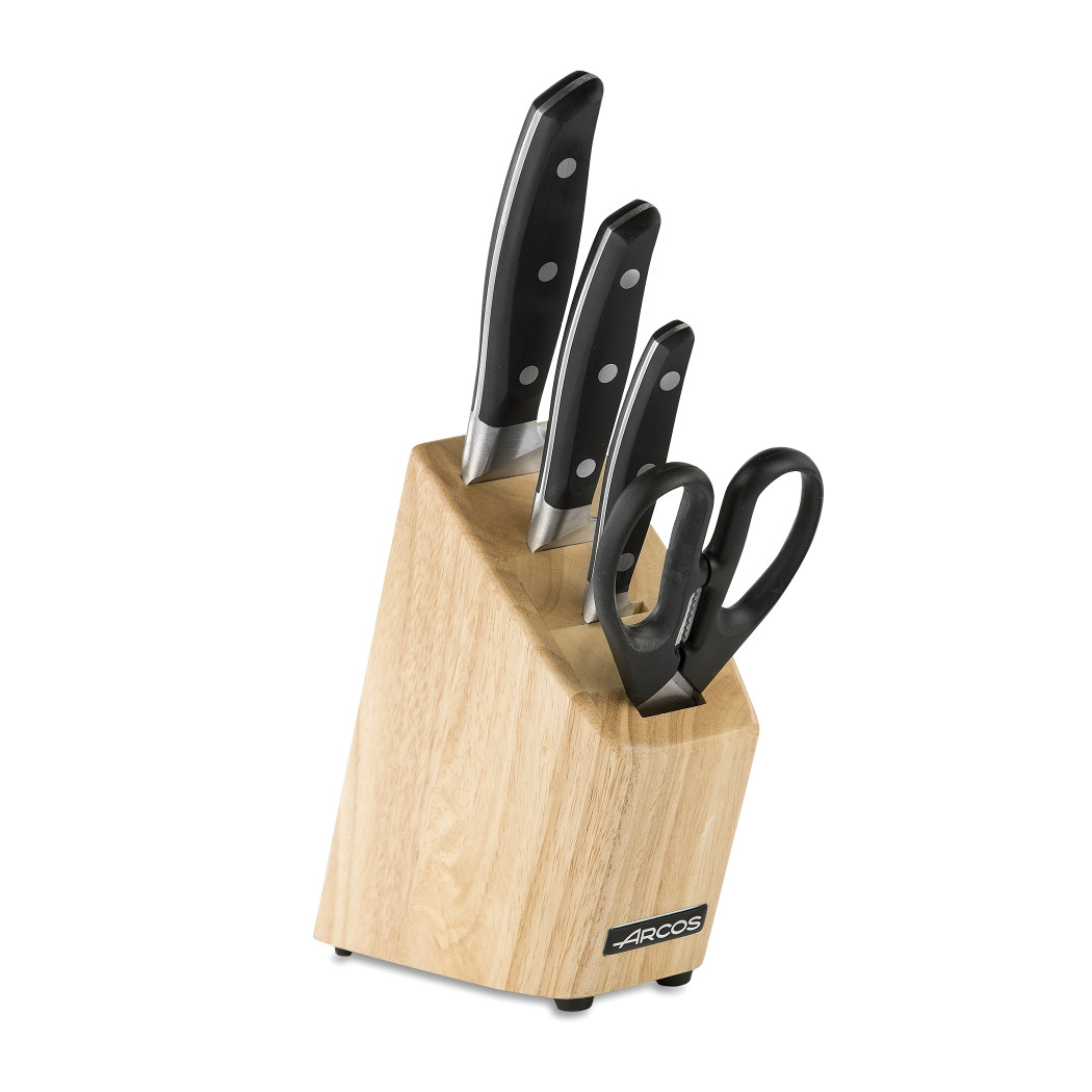 фото Набор из 3-х кухонных ножей + ножницы arcos manhattan в подставке