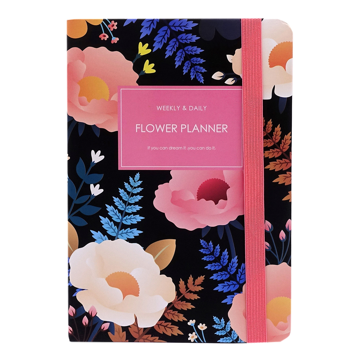 фото Планнер михимихи с цветочками с резинкой формат а5 черный