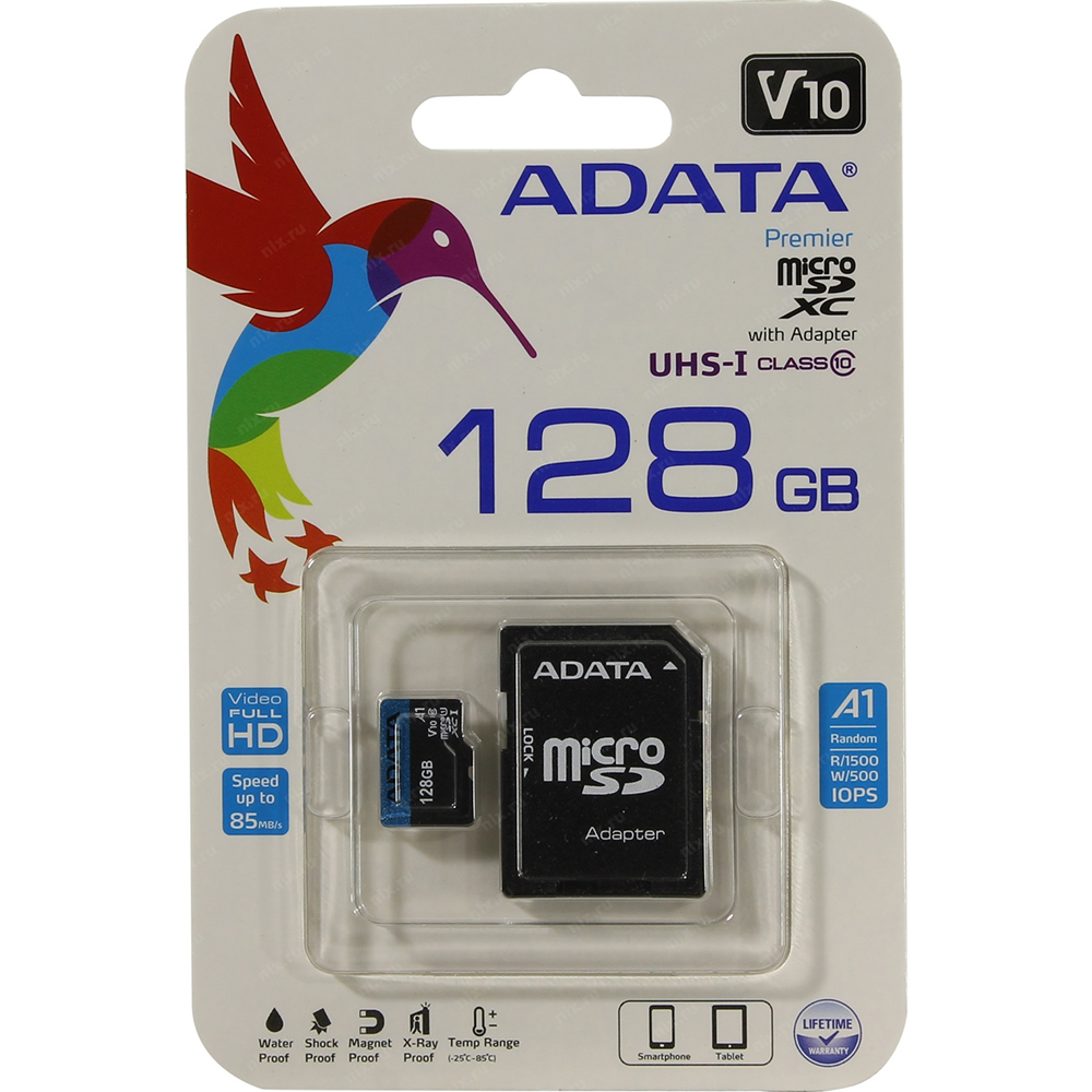 фото Карта памяти adata microsd 128gb class 10 (ausdx128guicl10a1-ra1)