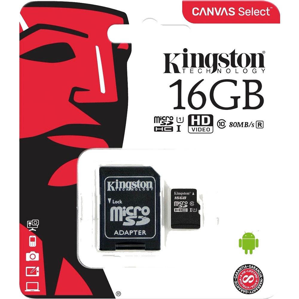 фото Карта памяти kingston canvas select microsd 16gb class 10