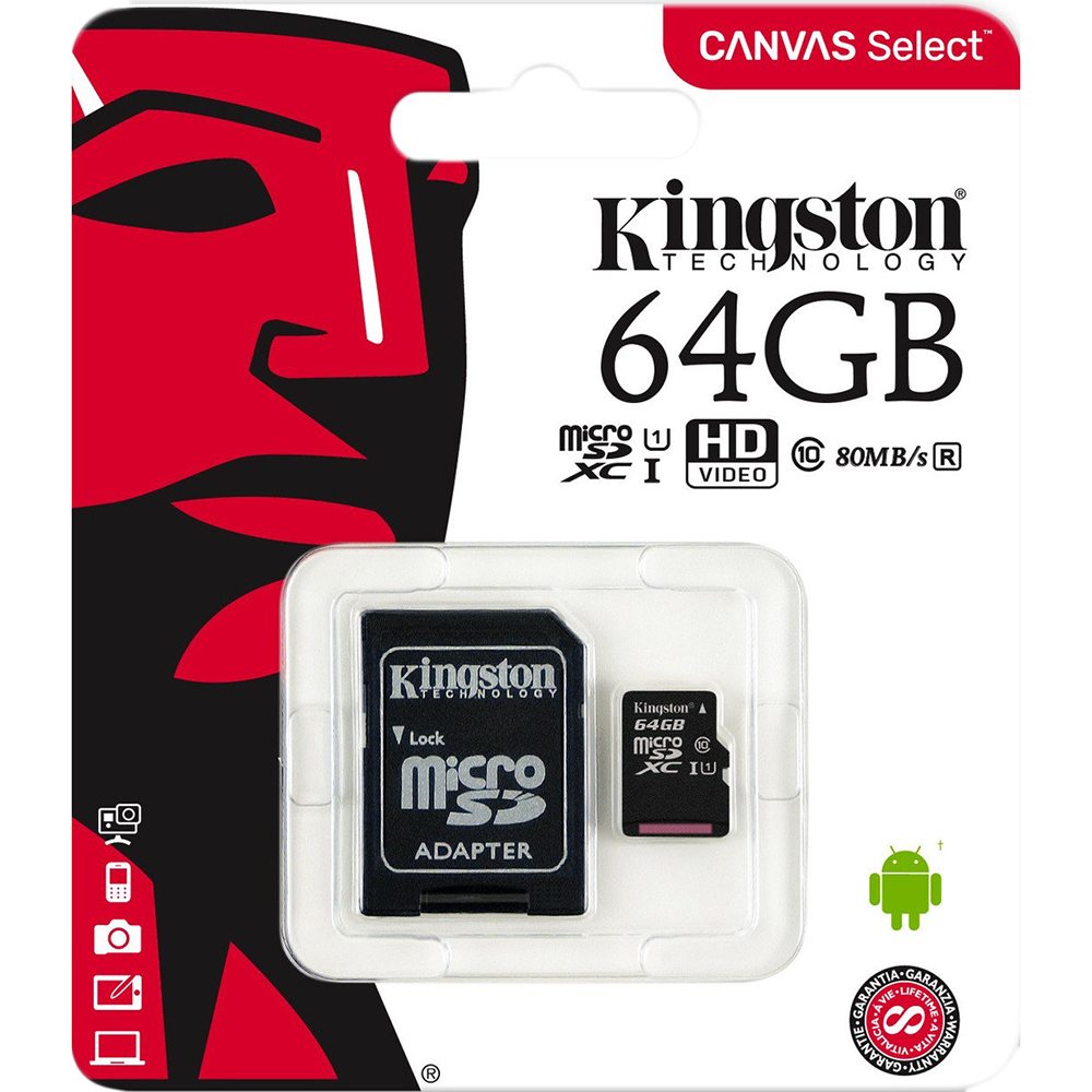 фото Карта памяти kingston canvas select microsd 64gb class 10