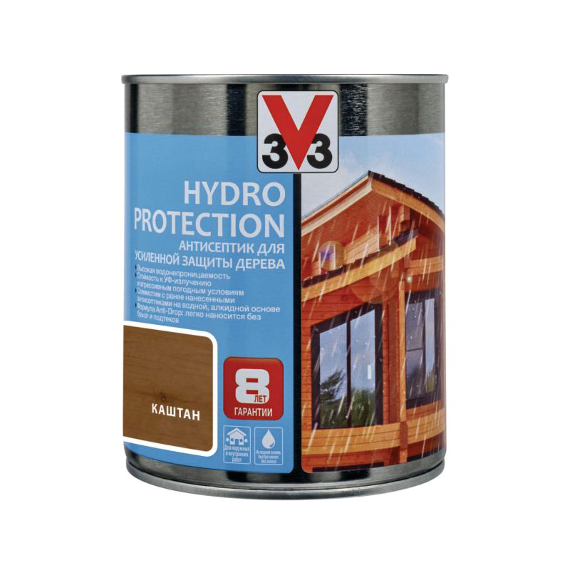 фото Антисептик алкидный v33 hydro protection каштан 0,9 л