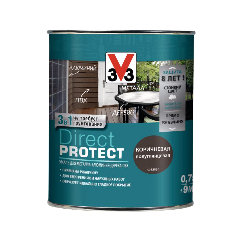 Эмаль V33 Direct Protect коричневая 0,75 л
