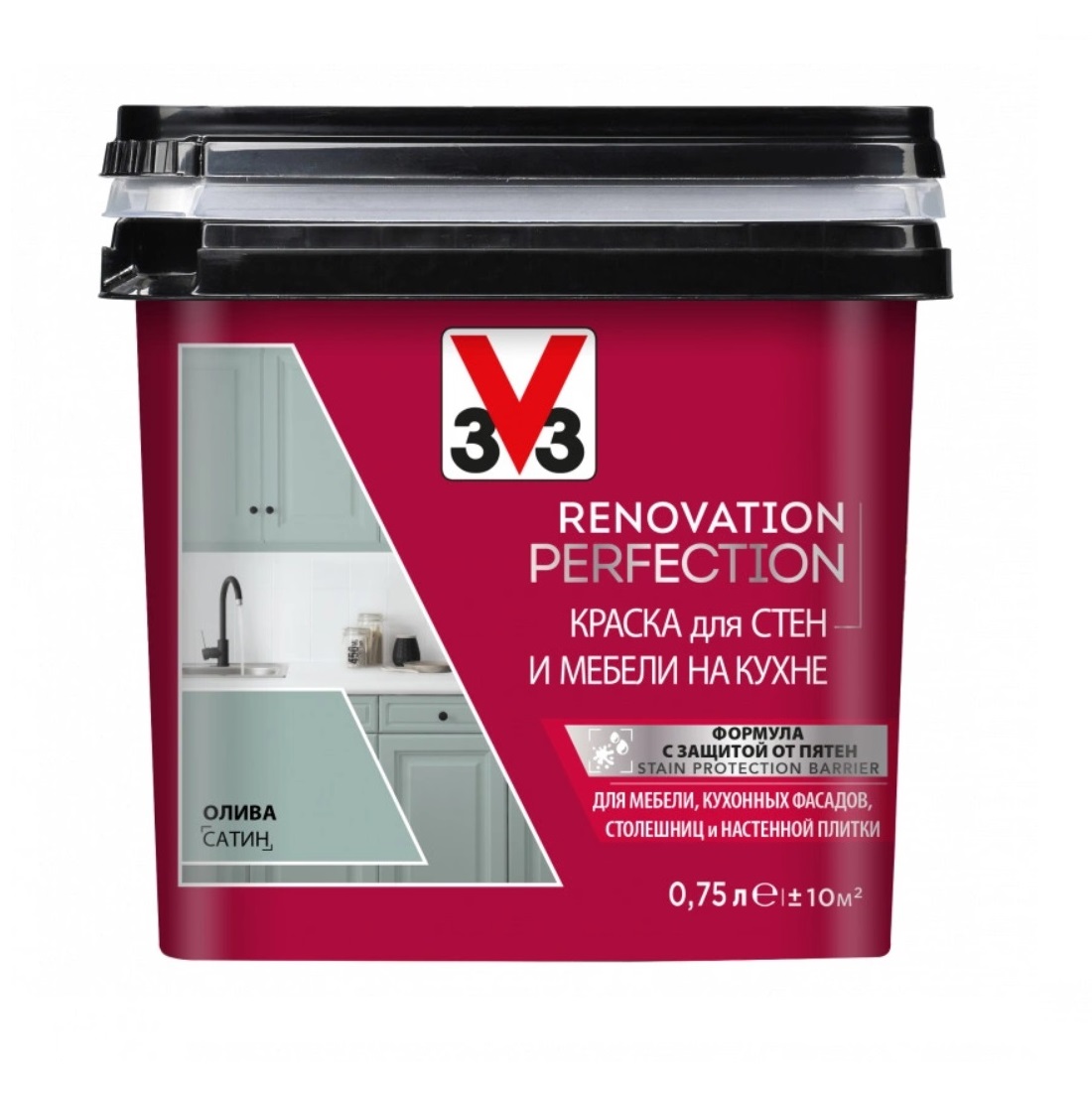 фото Краска для стен и мебели на кухне v33 renovation perfection-олива-0,75 л