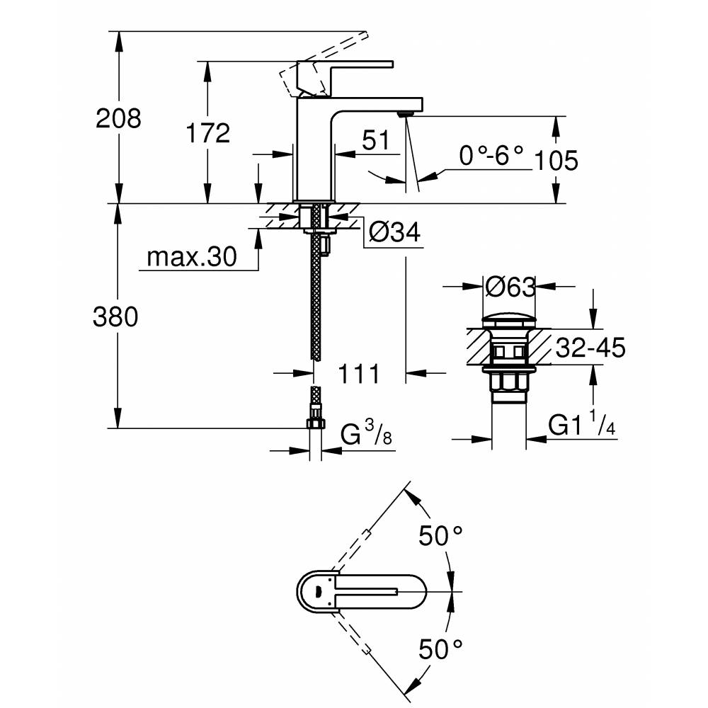 фото Смеситель для раковины grohe plus es s-size