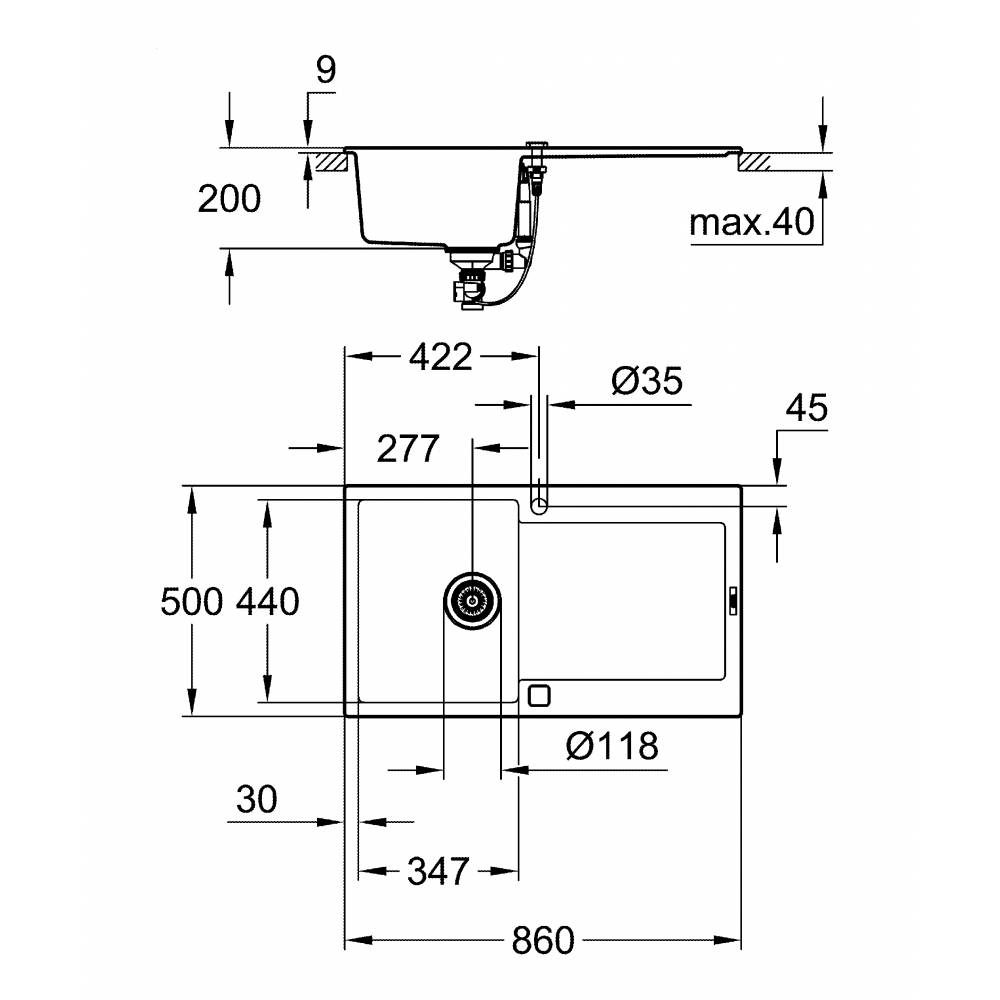 фото Мойка композитная grohe k500 50-c 86/50 1.0