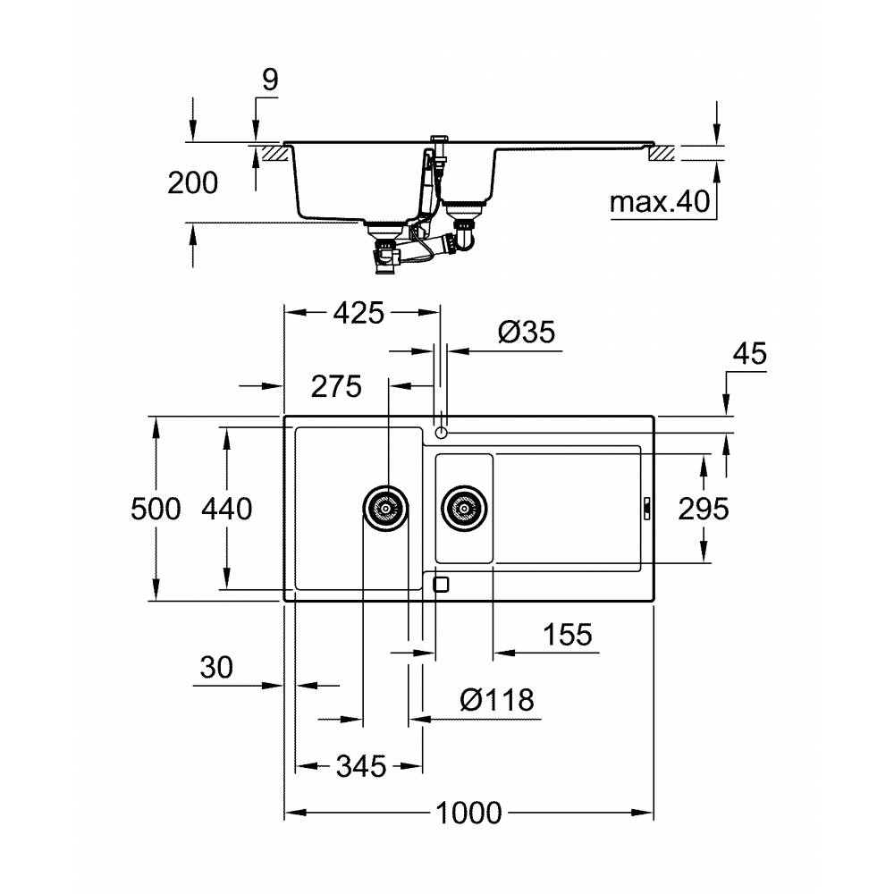 фото Мойка композитная grohe k500 60-c 100/50 1.5