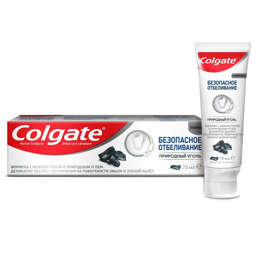 фото Зубная паста colgate безопасное отбеливание природный уголь 75 мл