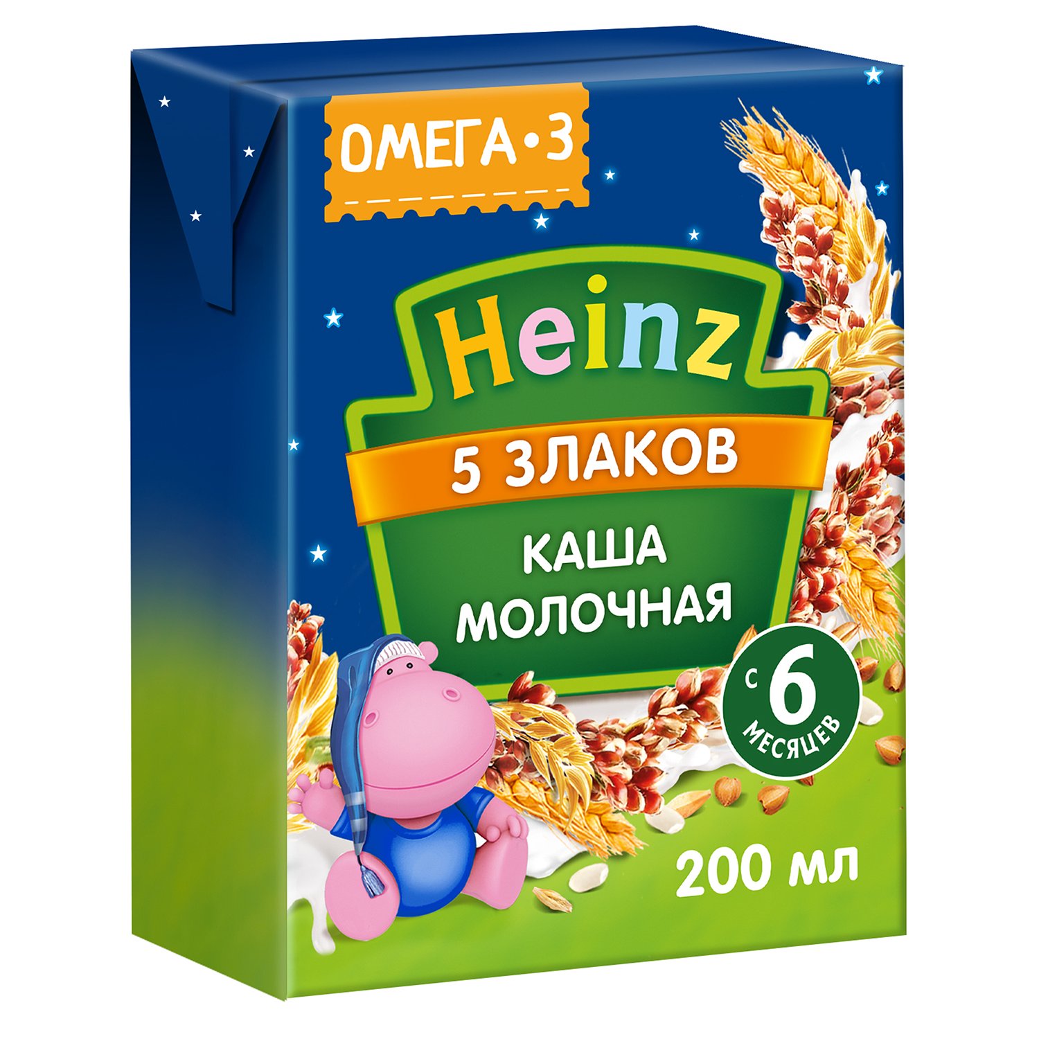 фото Кашка молочная heinz 5 злаков с омега-3, 200 мл, с 6 месяцев