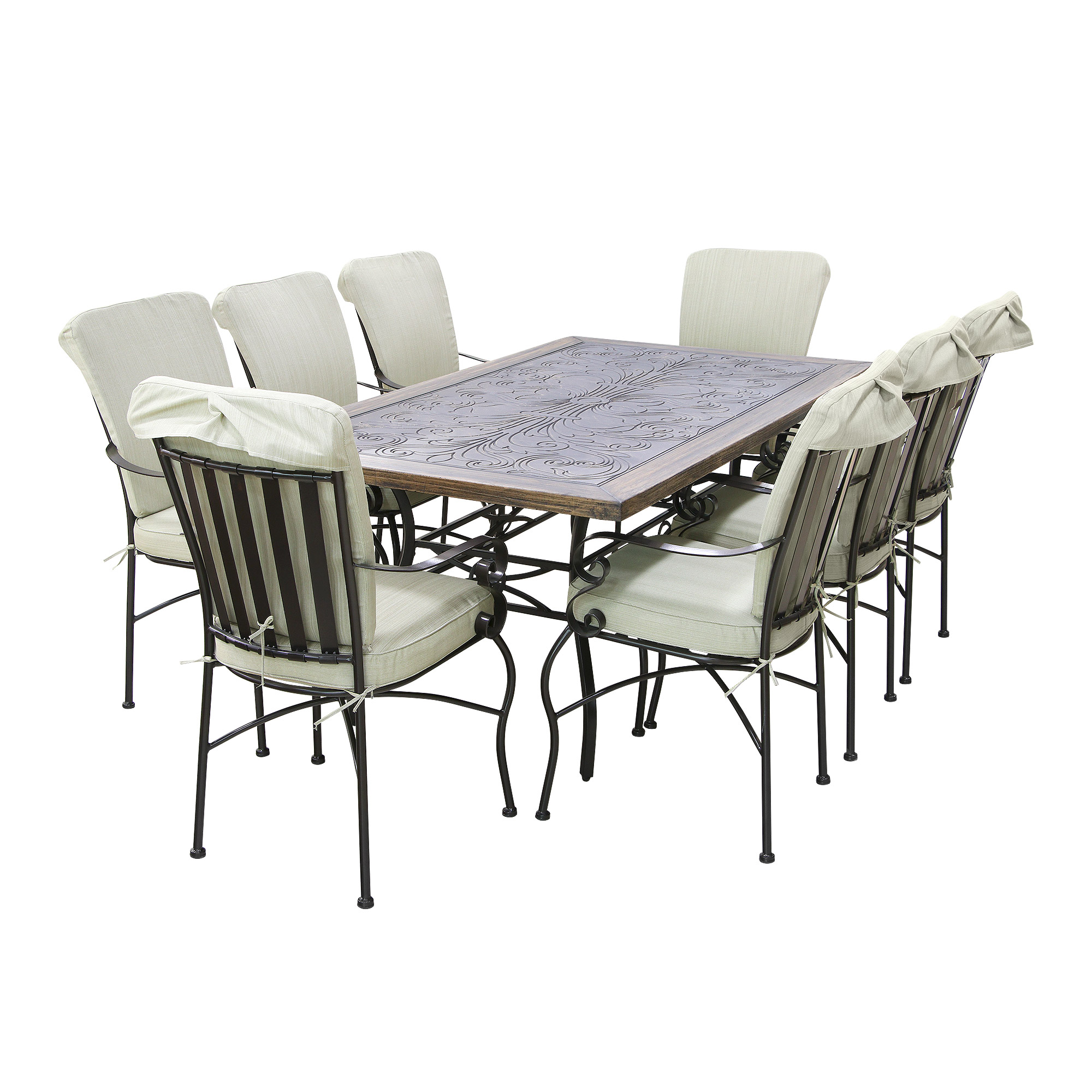 фото Комплект мебели dongye: стол с мраморной столешницей и 8 железных стульев с 2-мя подушками
