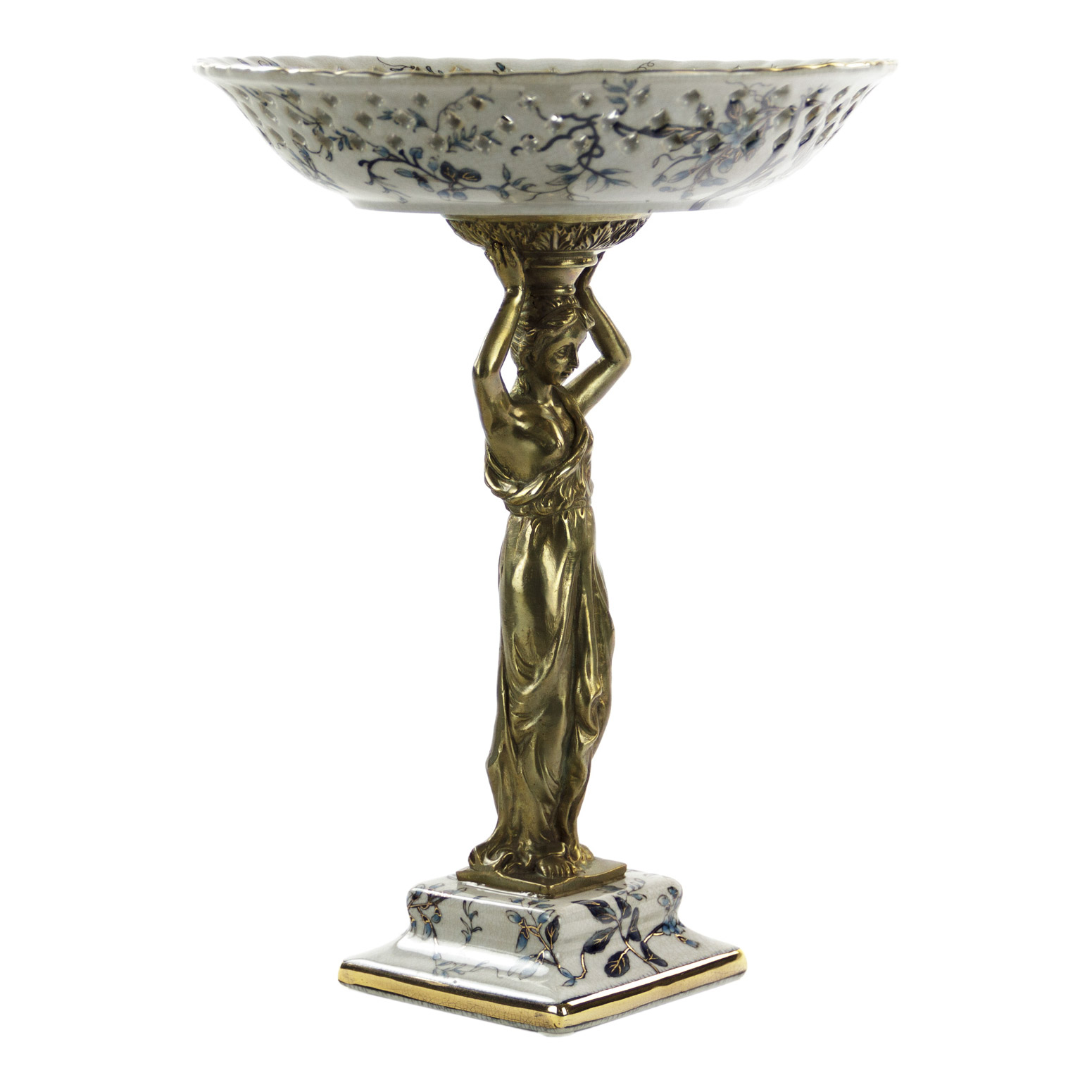 Чаша Glasar фарфоровая с бронзовой девушкой   25x25x33,5см
