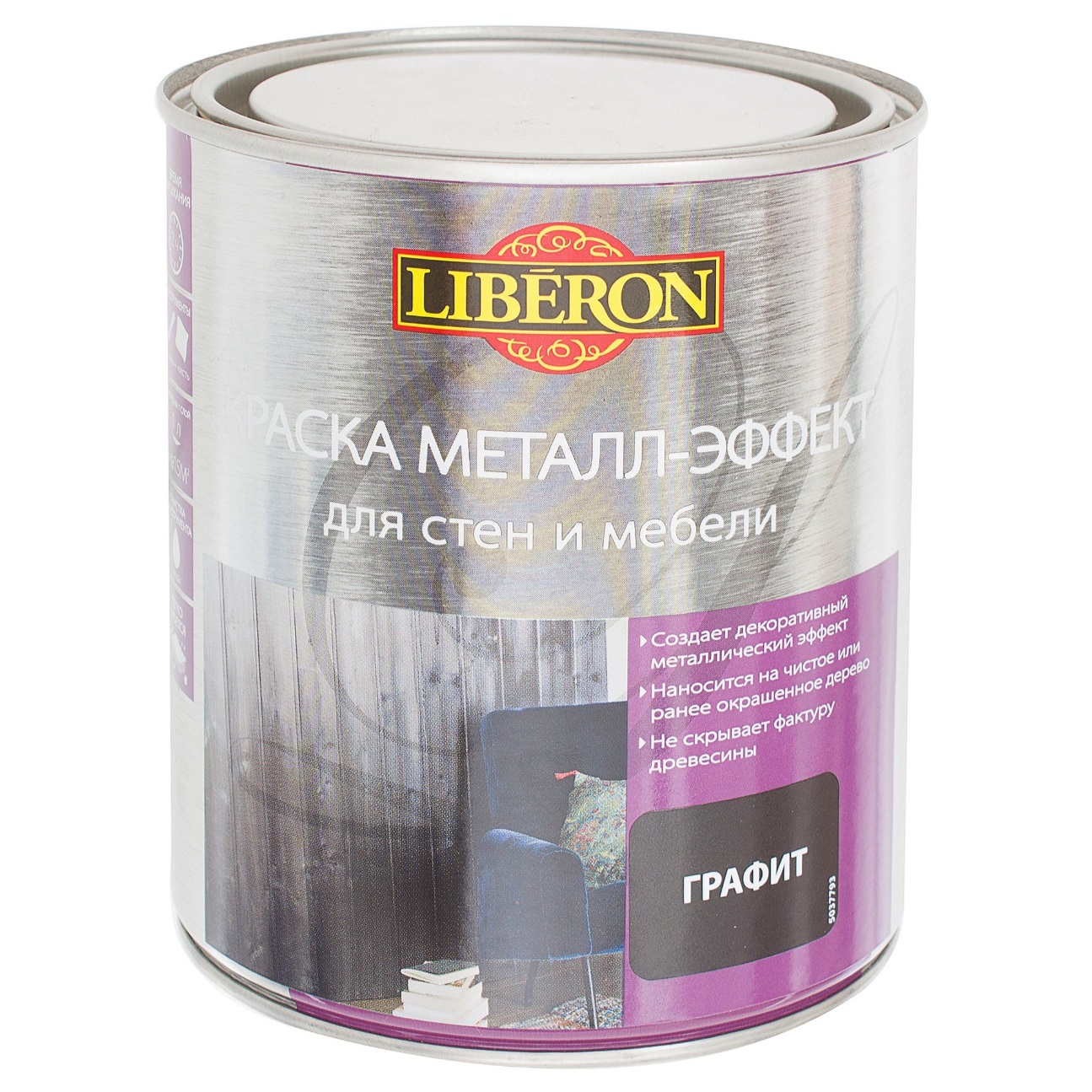 Краска Liberon металл-эффект полуглянец графит1л для дерева