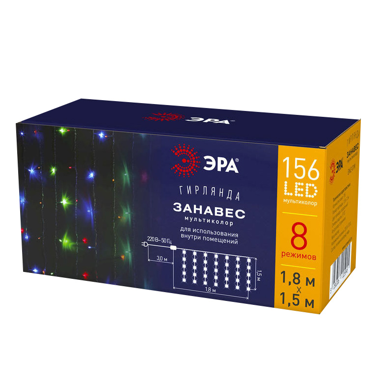 Гирлянда ЭРА LED Дождь/Занавес 1,8х1,5 м, цвет мультиколор - фото 2