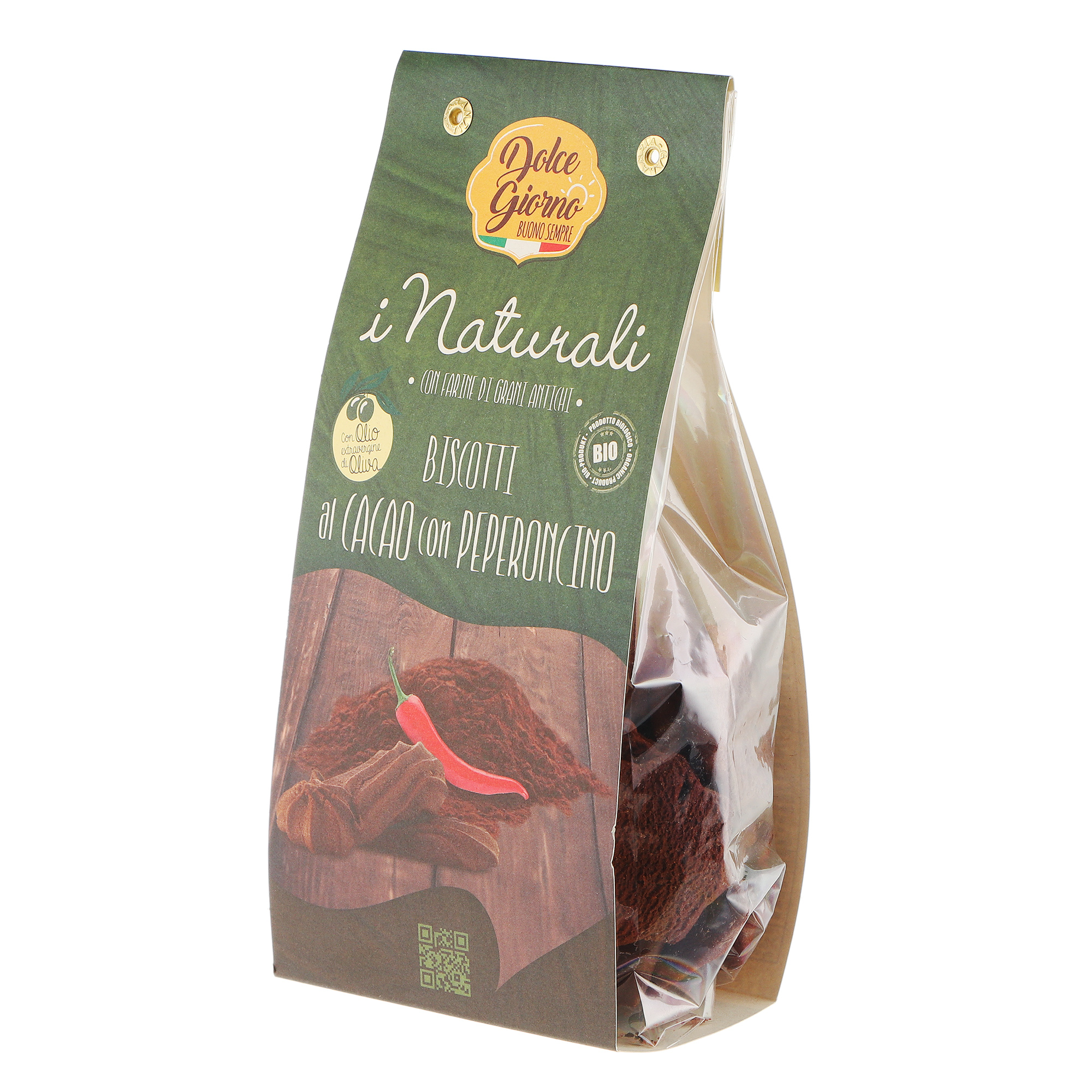 фото Печенье dolce giorno biscotti al cacao con peperoncino с какао и перцем чили 200 г