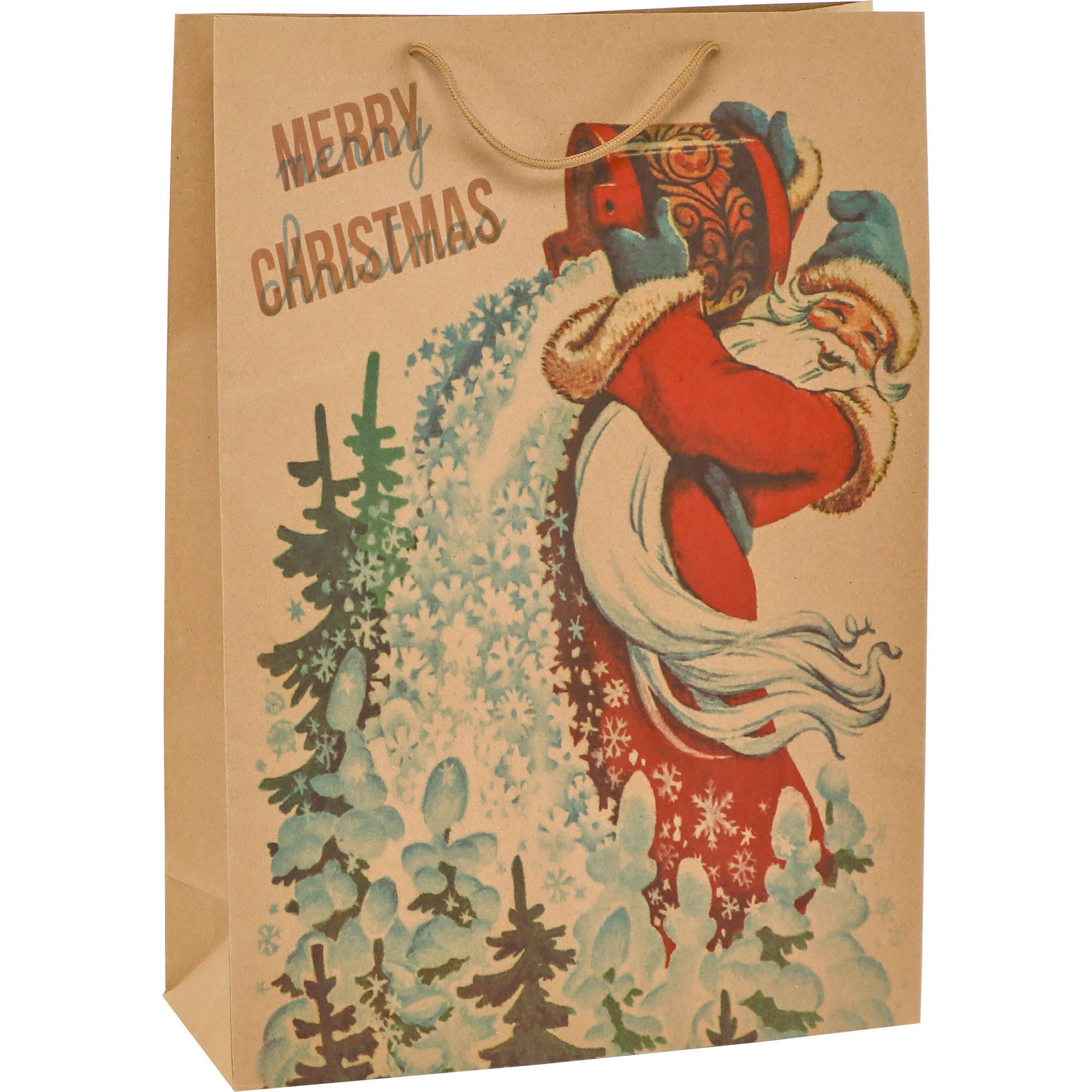 Пакет подарочный Due Esse Christmas дед мороз 61x44x17 см, цвет бежевый - фото 1