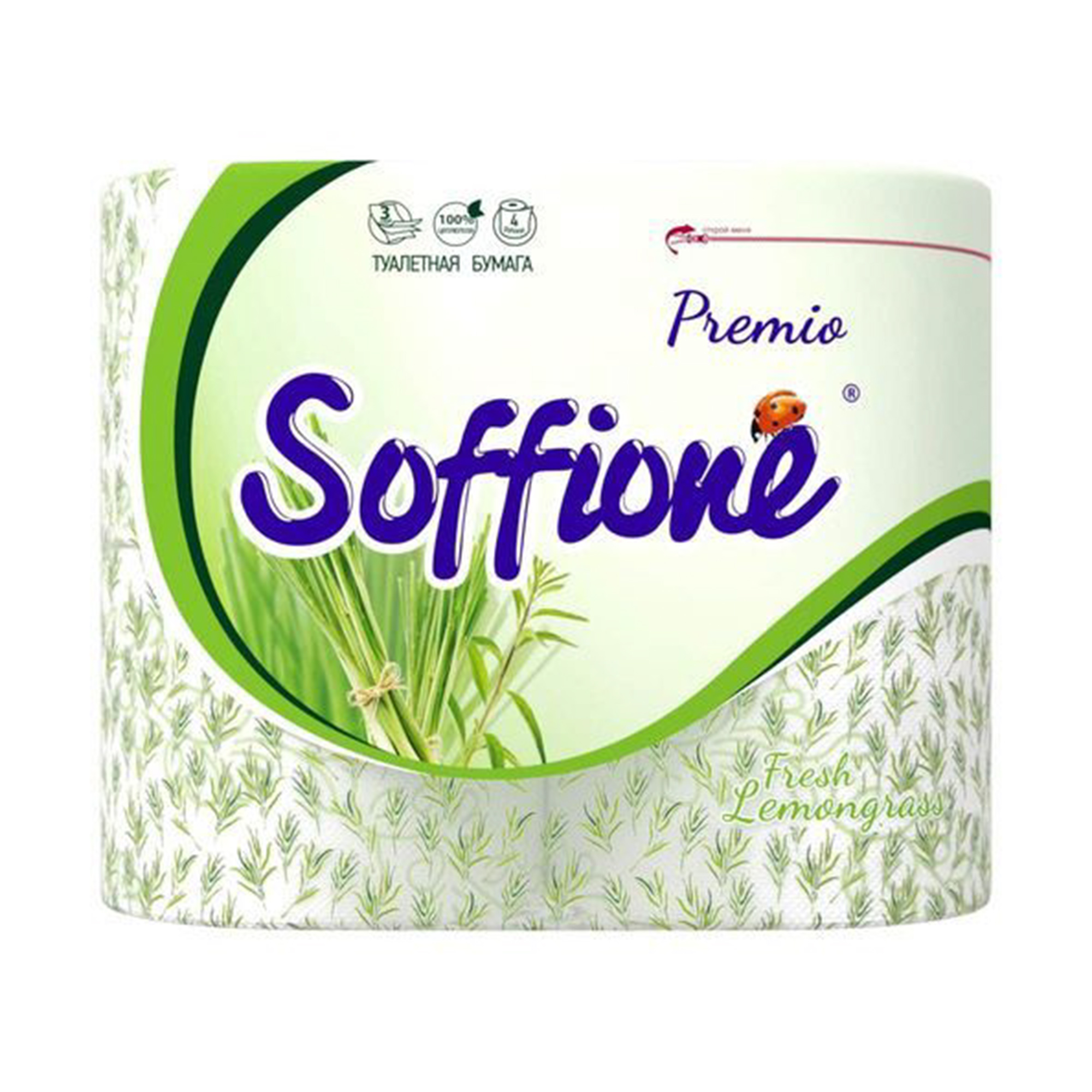 Туалетная бумага Soffione Premio Lemongrass 3 слоя 4 рулона - фото 1