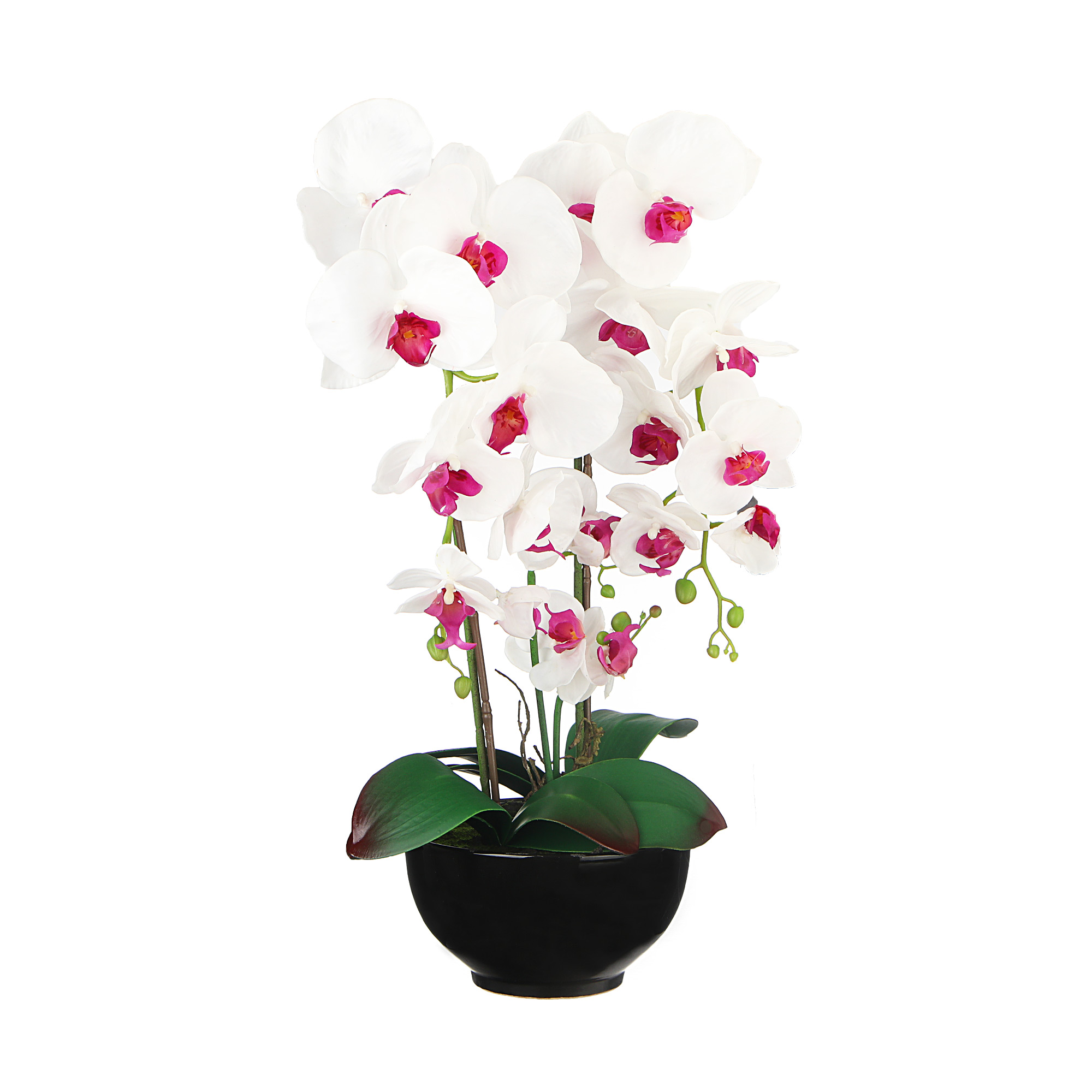 Цветок искусственный в горшке Fuzhou light орхидея бело-розовые лепестки, 62 см