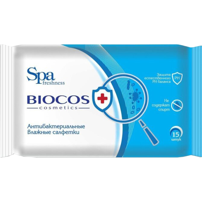 Влажные салфетки BioCos Spa freshness антибактериальные 15 шт