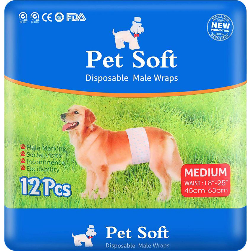 фото Пояса для кобелей pet soft male diaper впитывающие размер m 12 шт