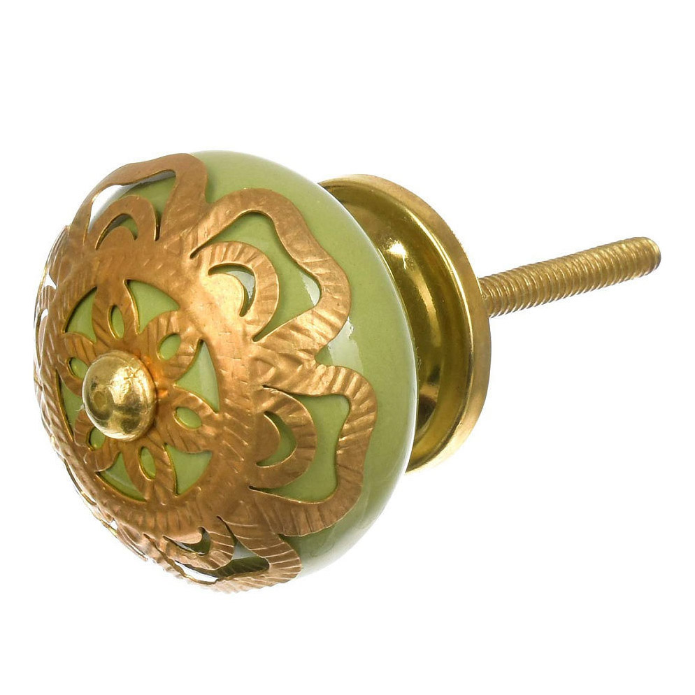 Ручка керамическая Blumen haus антиквариат-золото зеленый