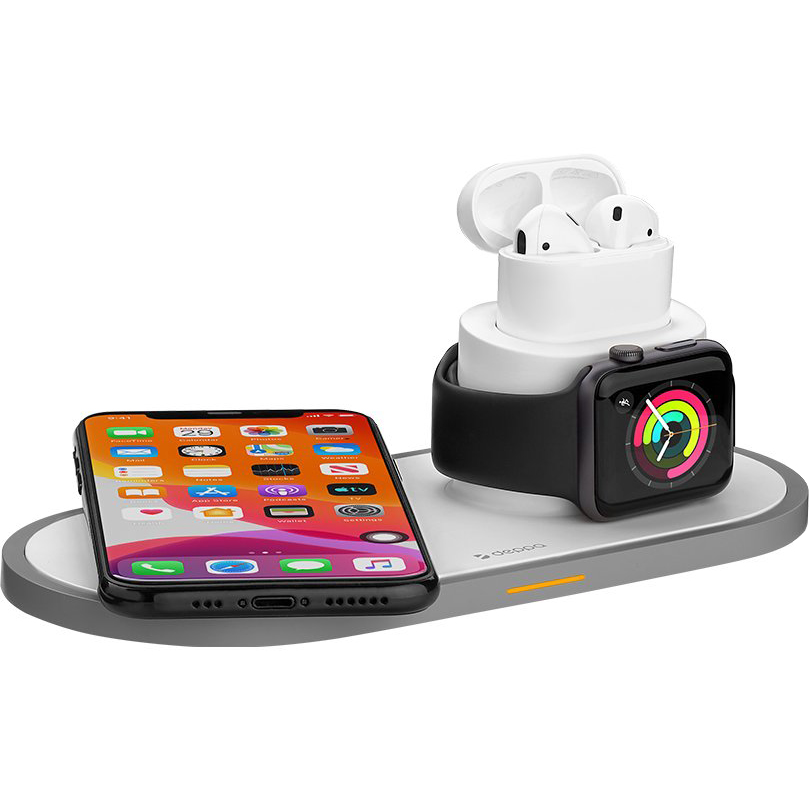 фото Беспроводная зарядная станция deppa 3 в 1 для iphone, apple watch, airpods белая 24006