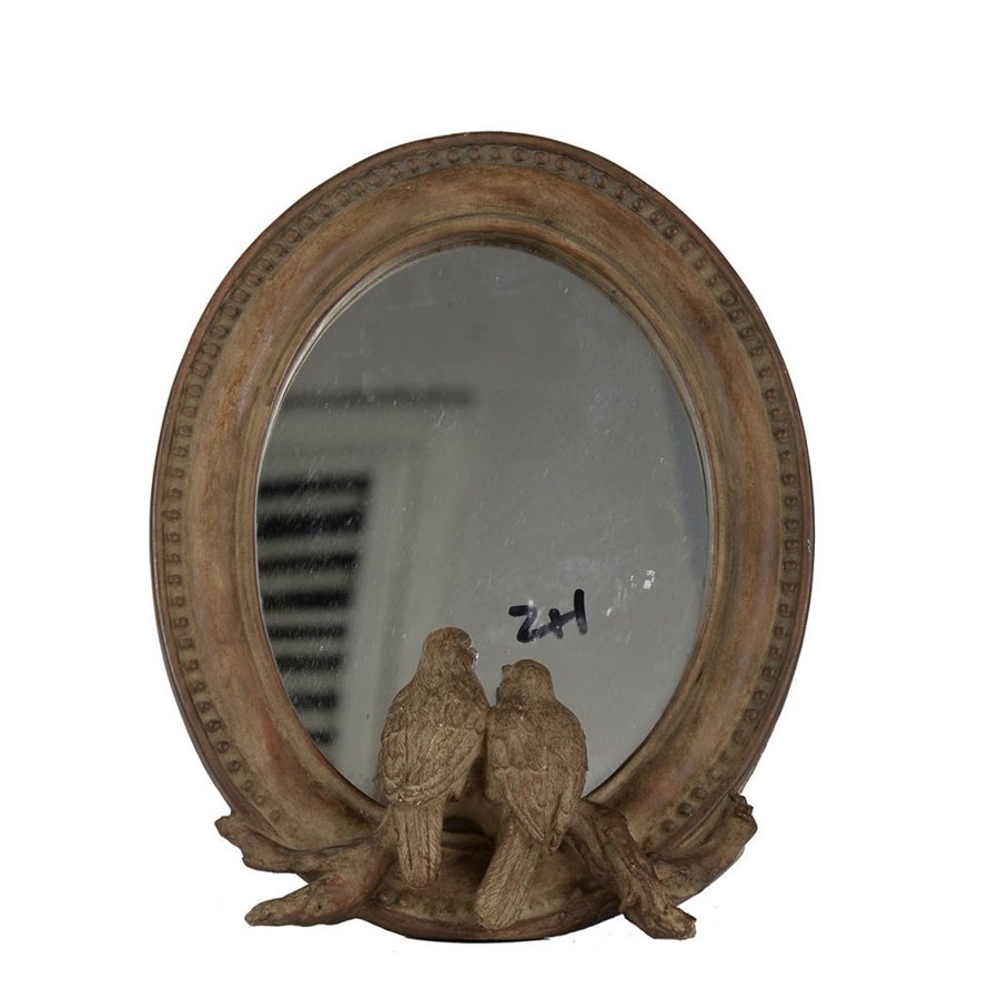 фото Зеркало glasar овальное настольное в винтажном стиле с птичками у основания 19x24x4 см