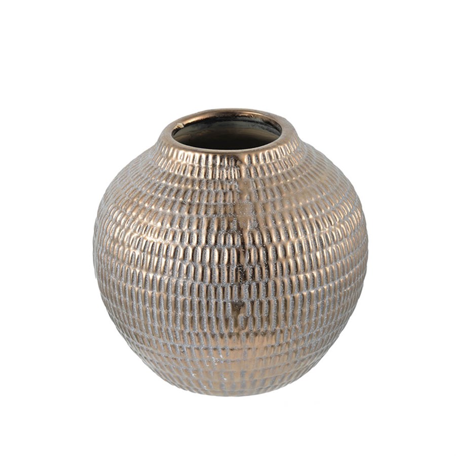фото Ваза glasar керамическая круглая в бронзовом цвете с патиной 15x15x15см
