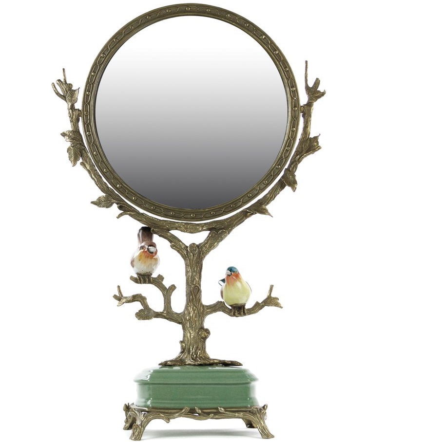 фото Зеркало настольное glasar в бронзовой оправе и на фарфоровом основании 37х14х56см