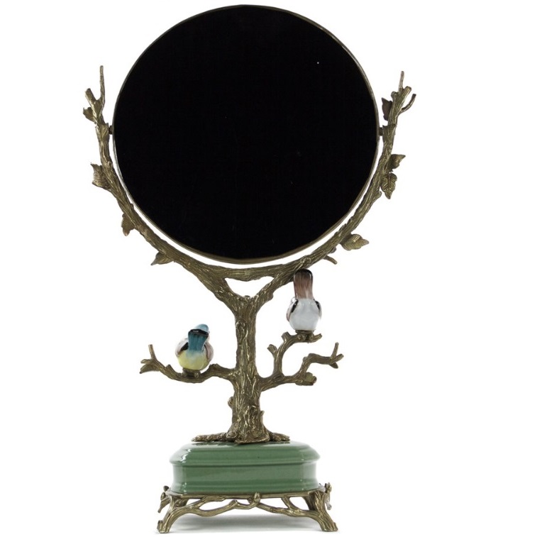 фото Зеркало настольное glasar в бронзовой оправе и на фарфоровом основании 37х14х56см