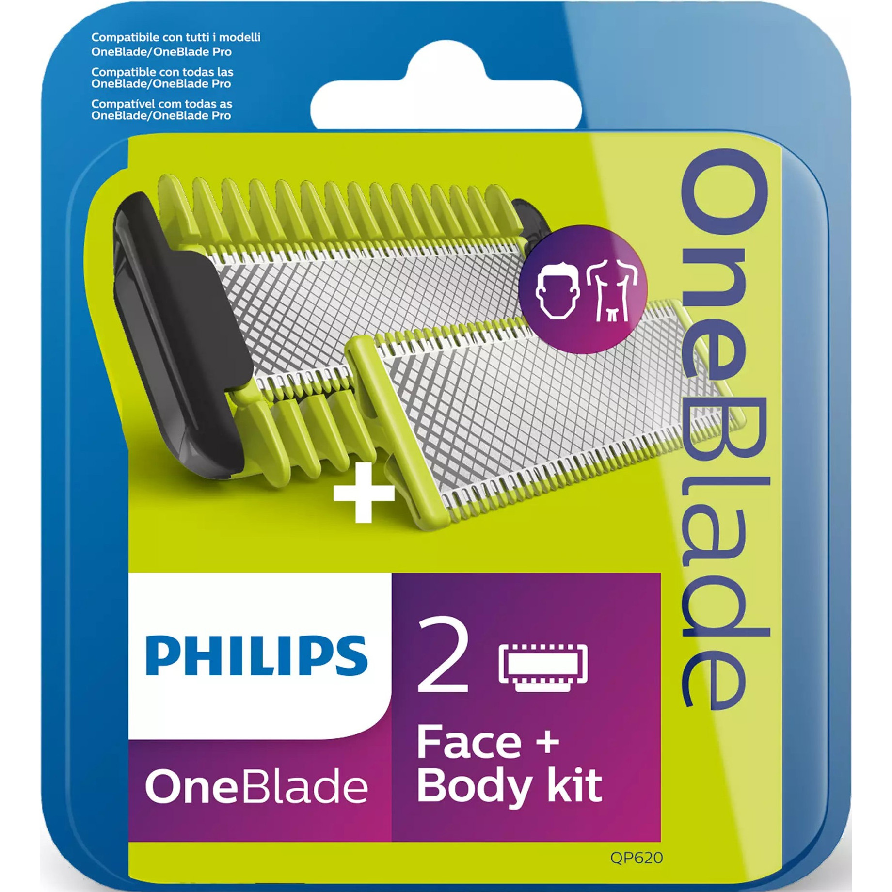 Сменные лезвия Philips OneBlade QP620/50, цвет зеленый - фото 2