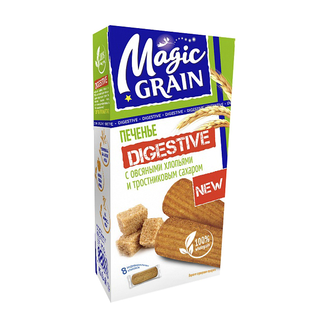 фото Печенье magic grain digestive с овсяными хлопьями и тростниковым сахаром 240 г