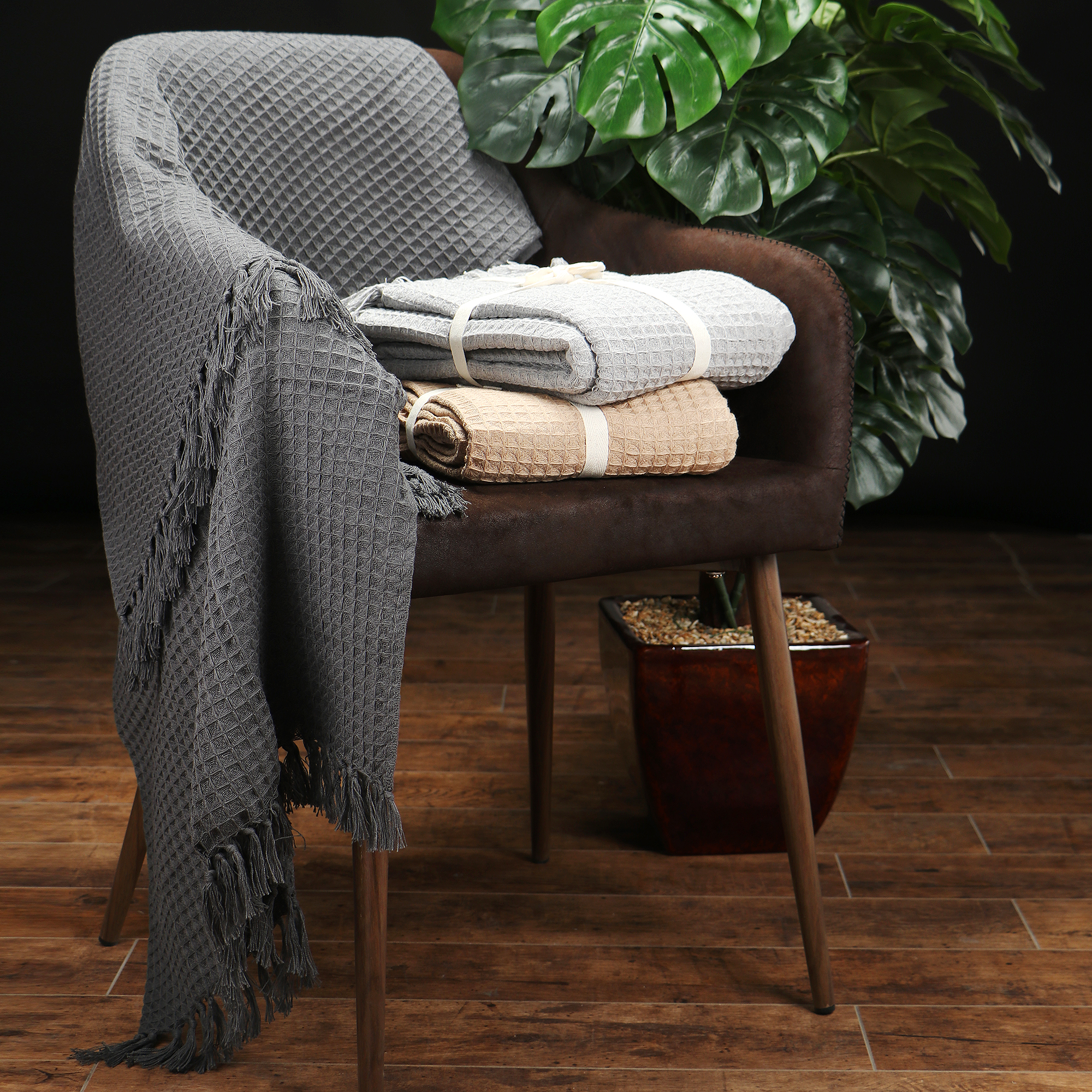 Плед вафельный Homelines textiles solid 180x200cm grey, цвет серый - фото 5