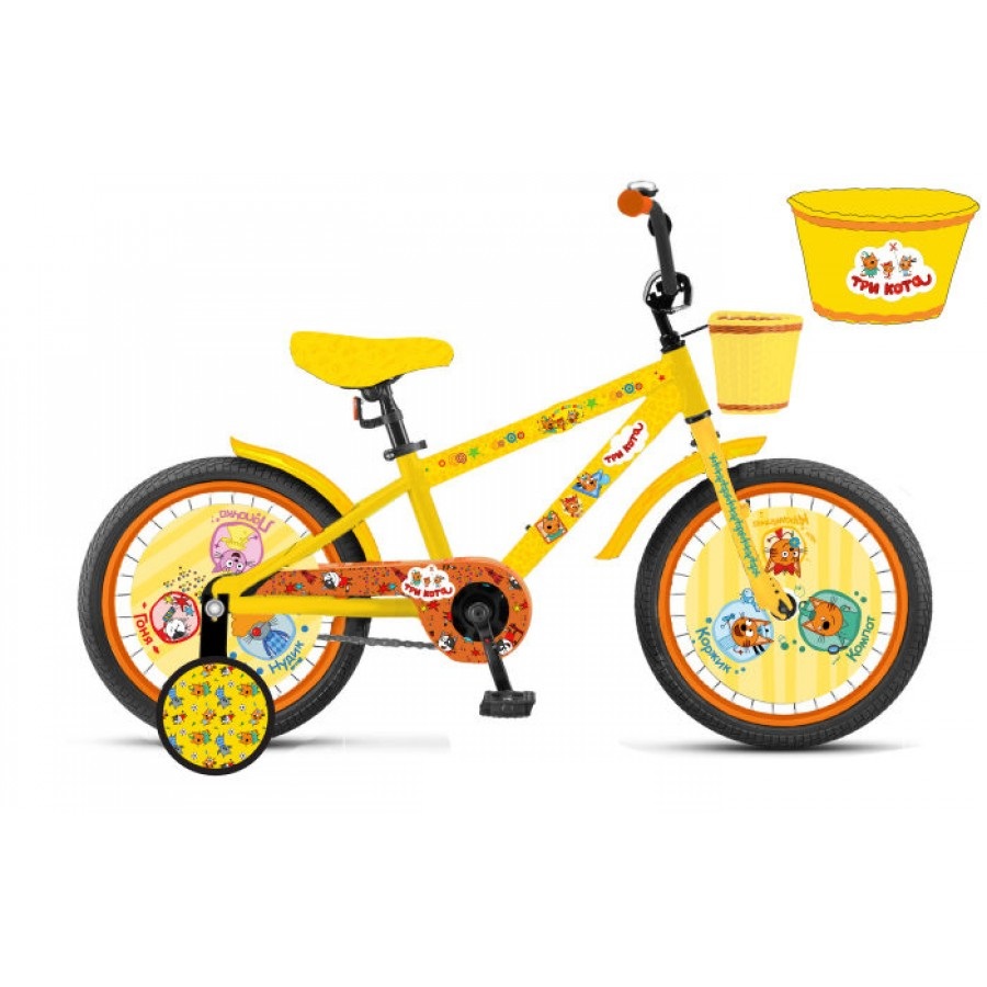 Детский велосипед Три Кота, колеса 14 дюймов, цвет желтый - фото 1