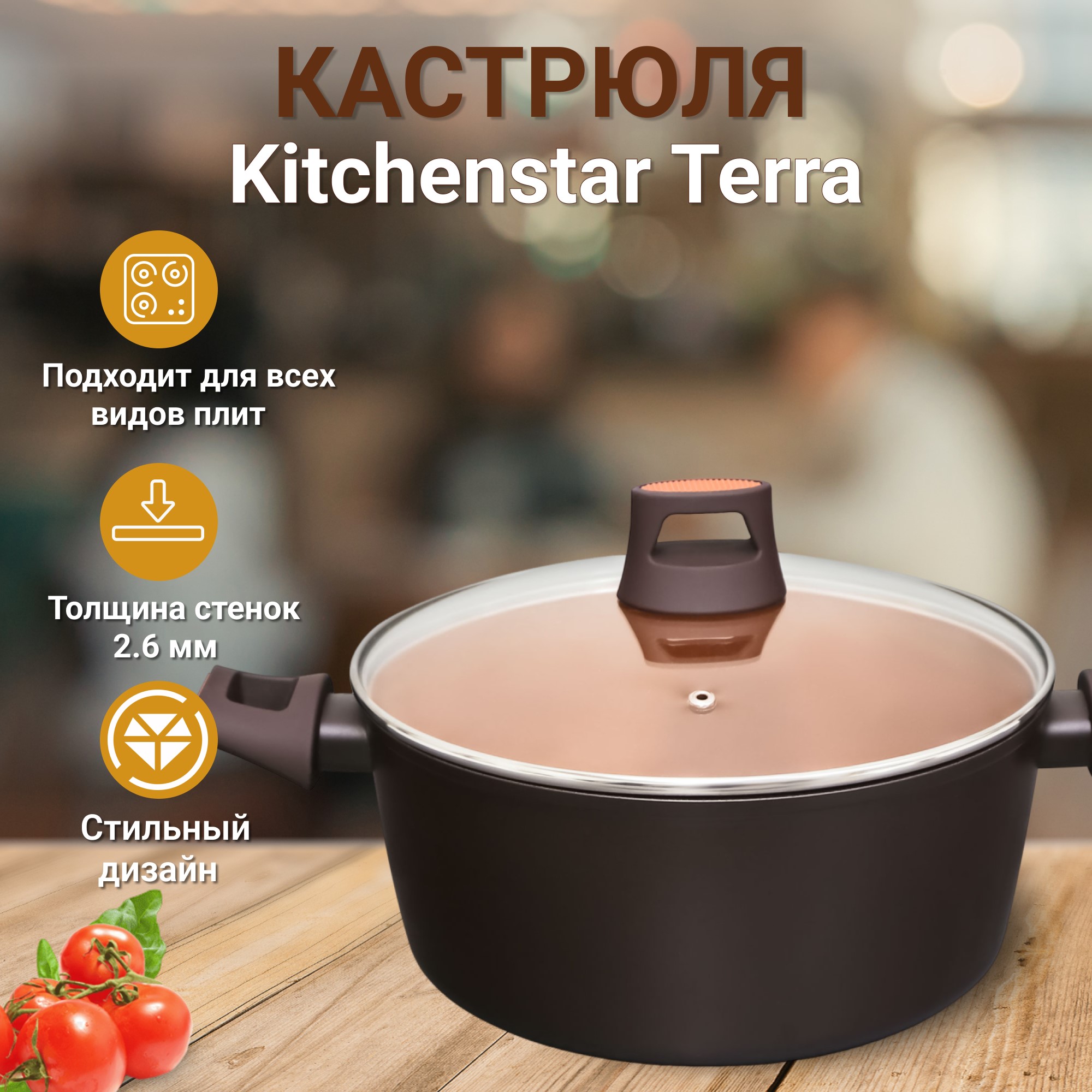 фото Кастрюля с крышкой kitchenstar terra 26 см